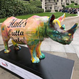 painted rhino statue