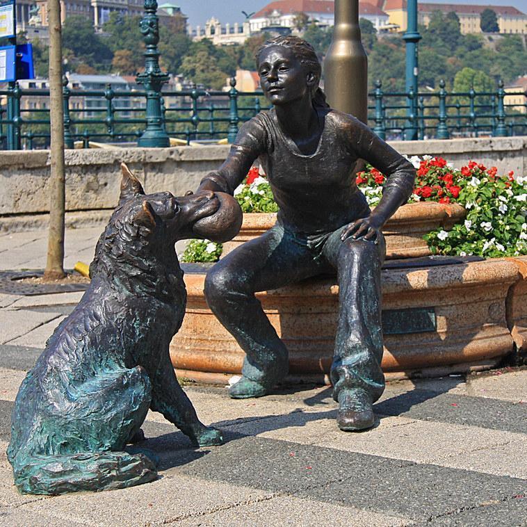 Dog with Girl Statue