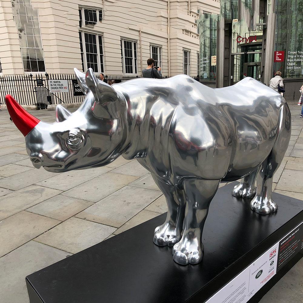 stainless steel rhino statue