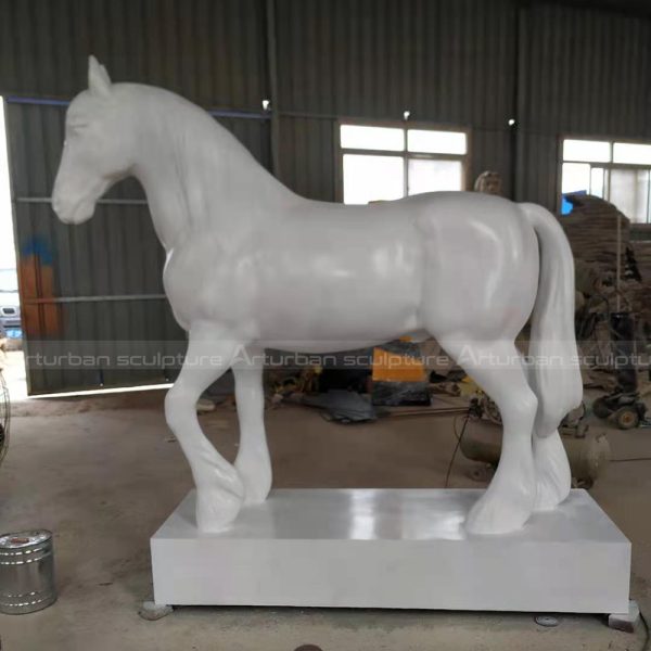 White marble horse is an exquisite natural marble white horse statue. This sculpture has natural yellow patterns, which adds rich connotation to the simple color