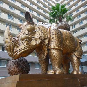 golden rhino statue