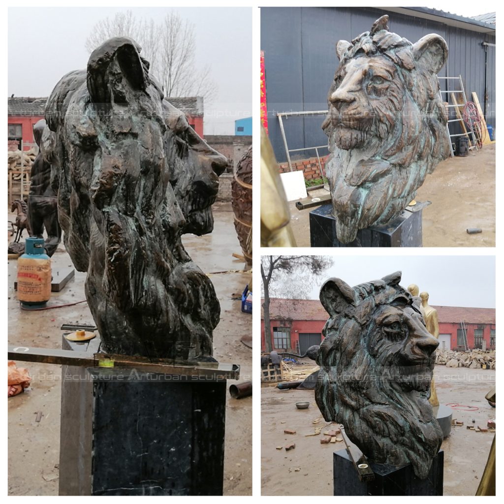 bronze lion head sculpture