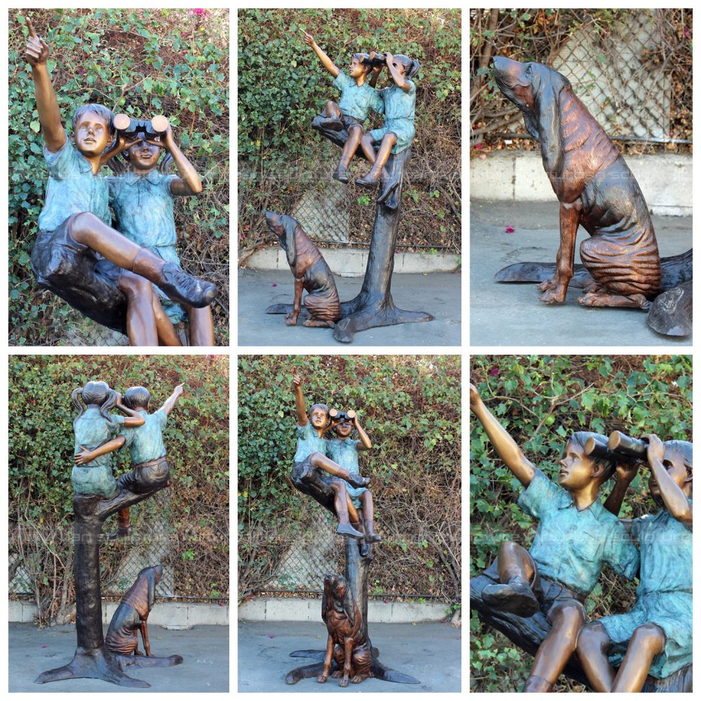 Escultura de Niño y Niña en el Árbol
