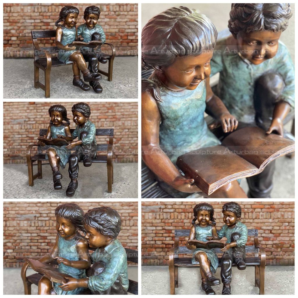 Boy And Girl Reading Garden Statue