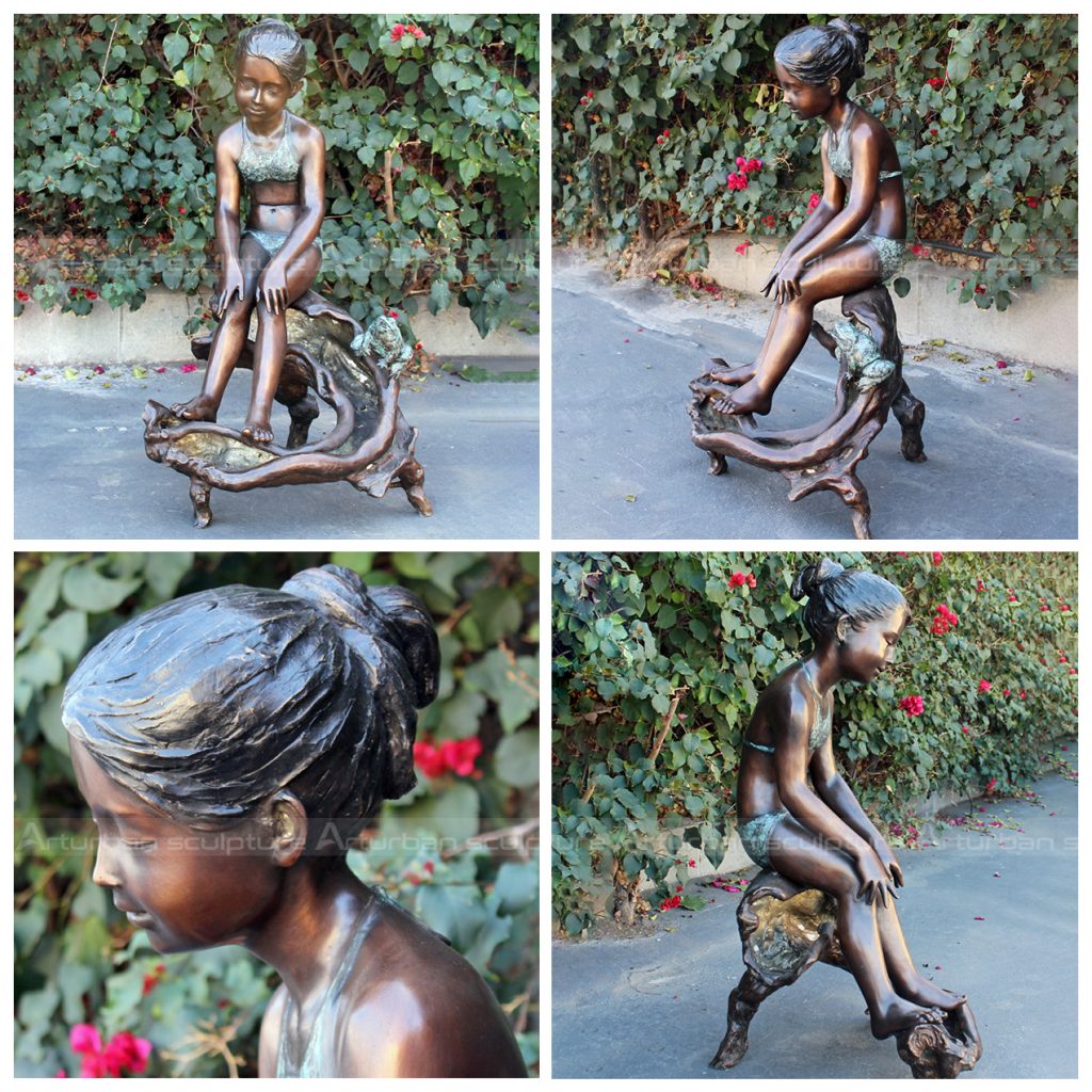 girl with bull frog sculpture
