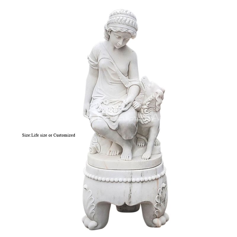 girl with dog garden statue