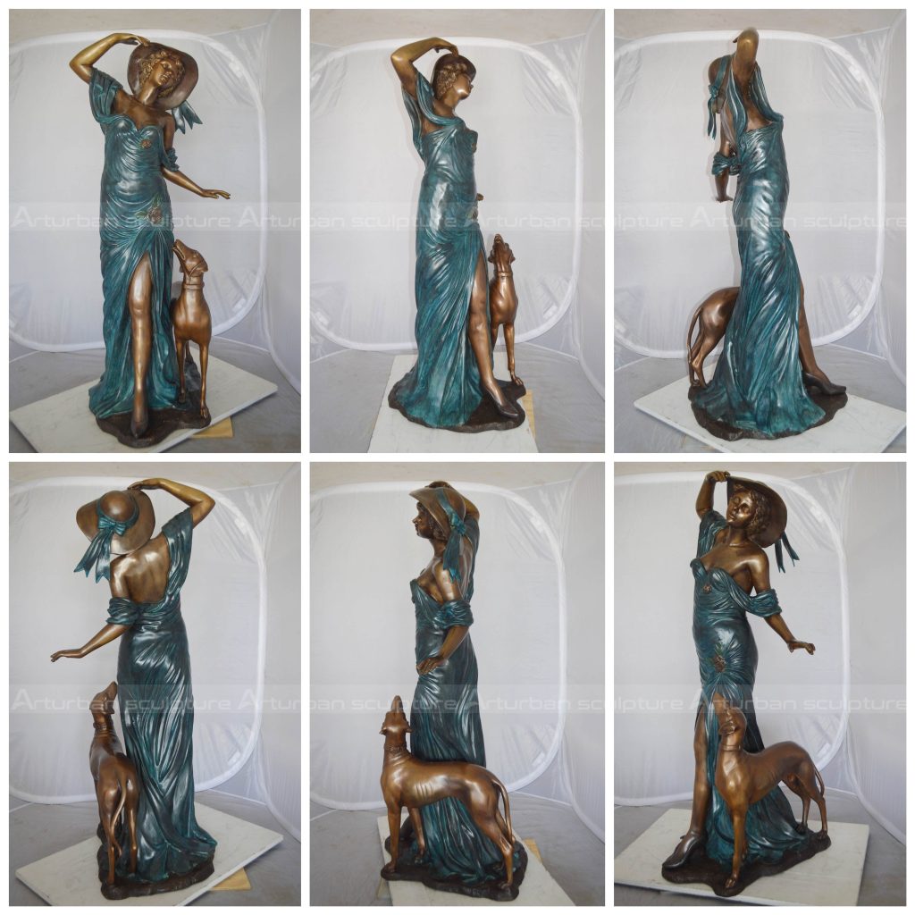 woman and dog sculpture