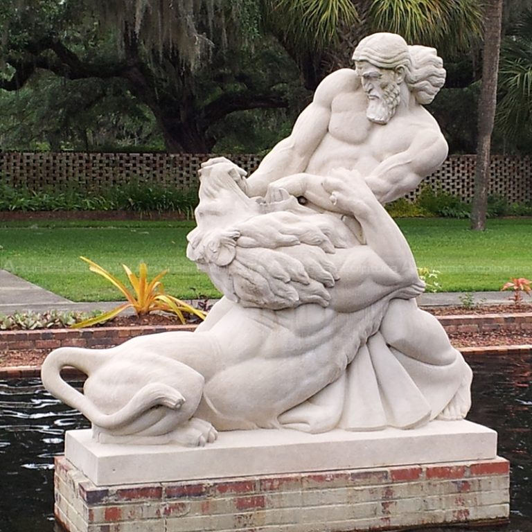 statue d'un homme combattant un lion