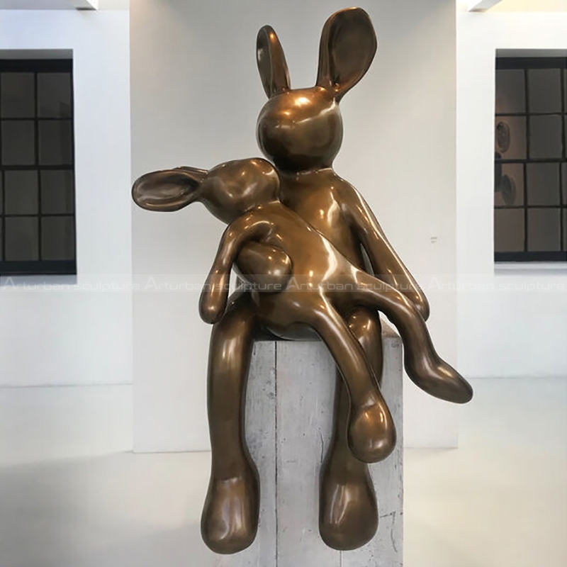 bronze rabbit garden statue