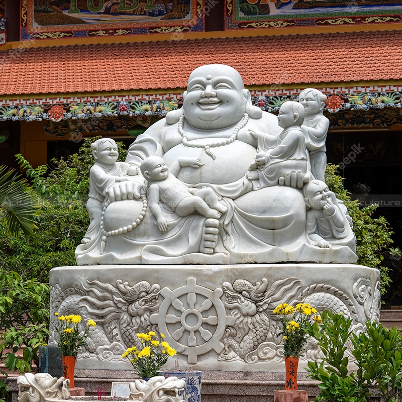 white laughing buddha statue