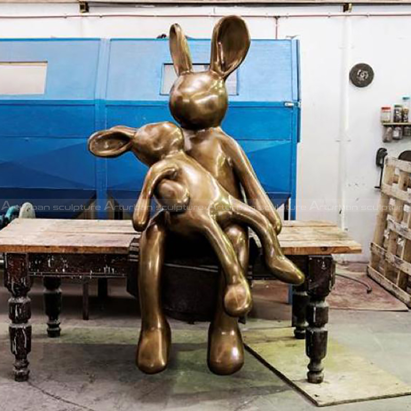 bronze rabbit garden statue