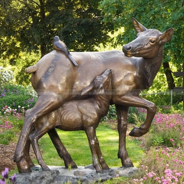 doe and fawn garden statue