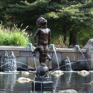 boy with frog fountain