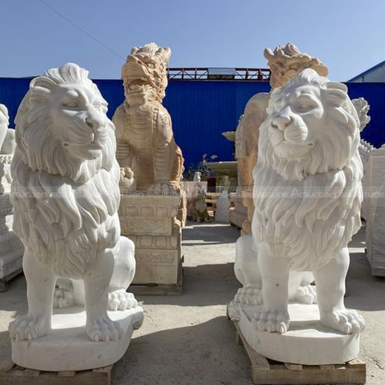 large stone lion statues