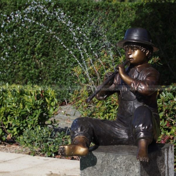 Bronze Boy Playing Flute Fountain