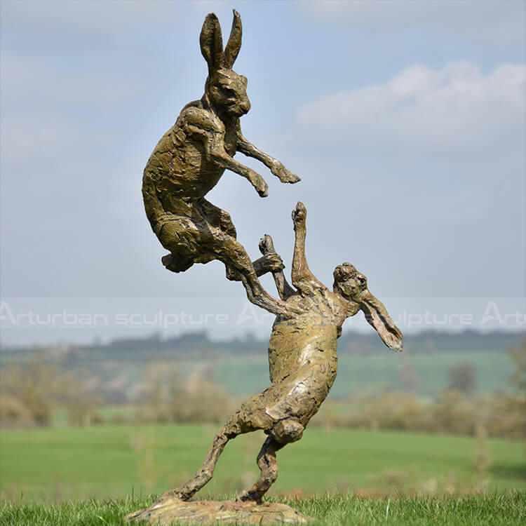boxing hares garden ornament