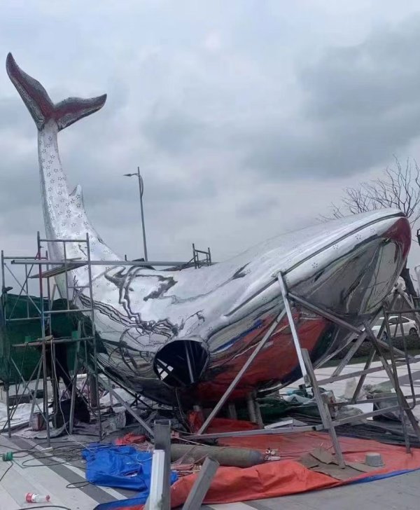 stainless steel whale sculpture