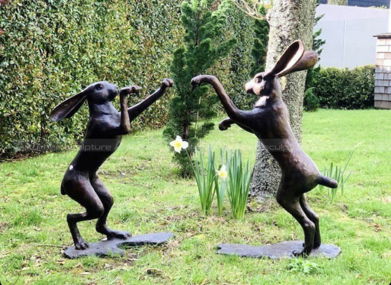 boxing hares garden ornament
