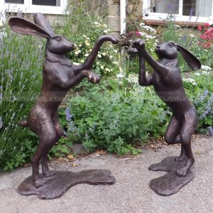 boxing hares garden ornament