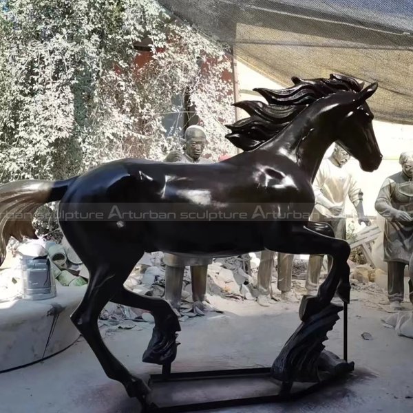 black running horse statue