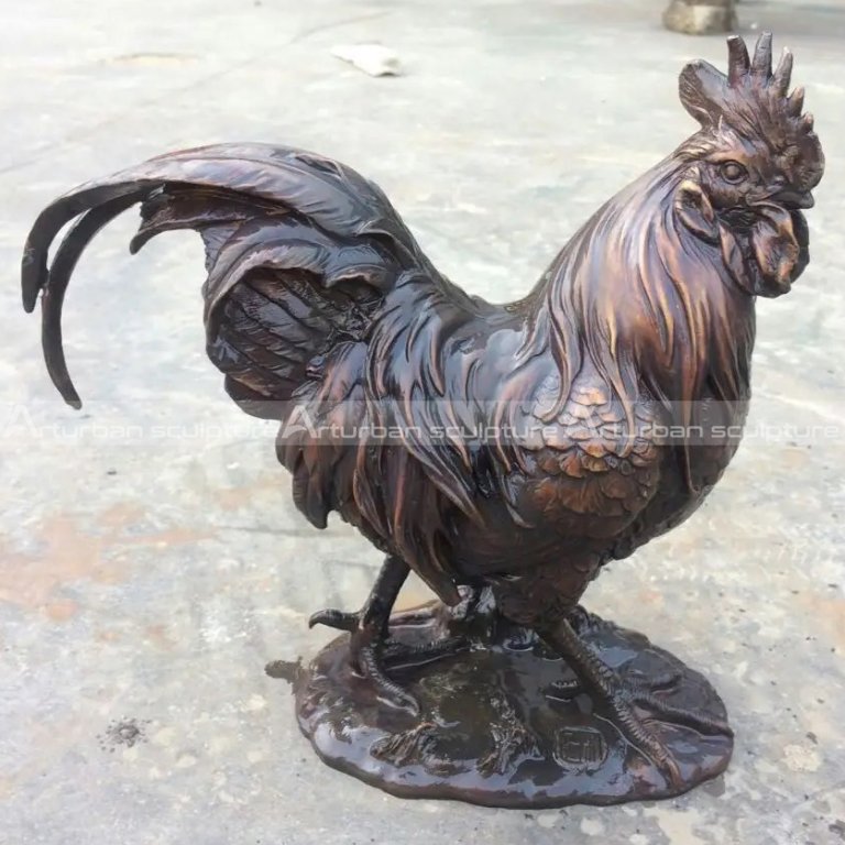 Escultura de gallina de metal para jardín