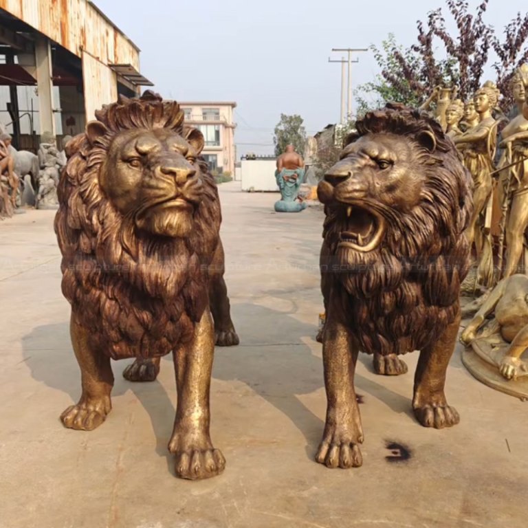 A pair of Front Porch Lion standing Statues