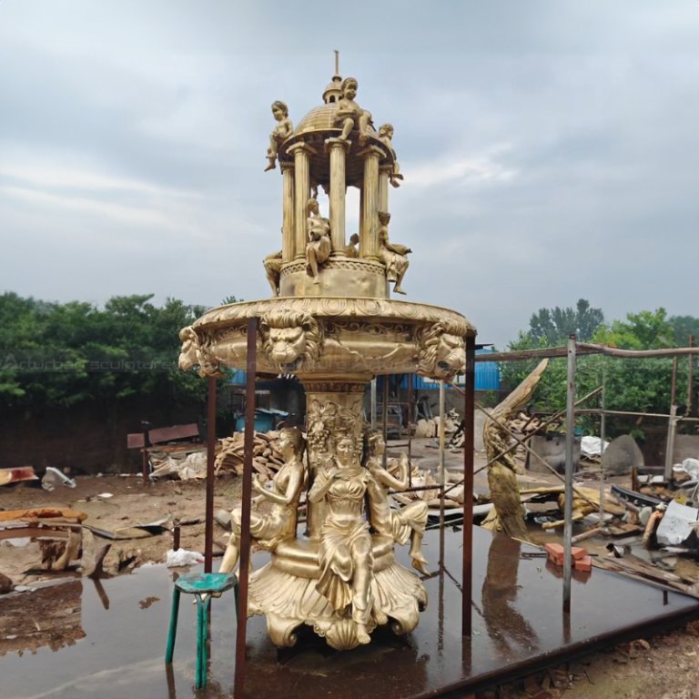 Greek Style Fountain with lion head spouts and female figures