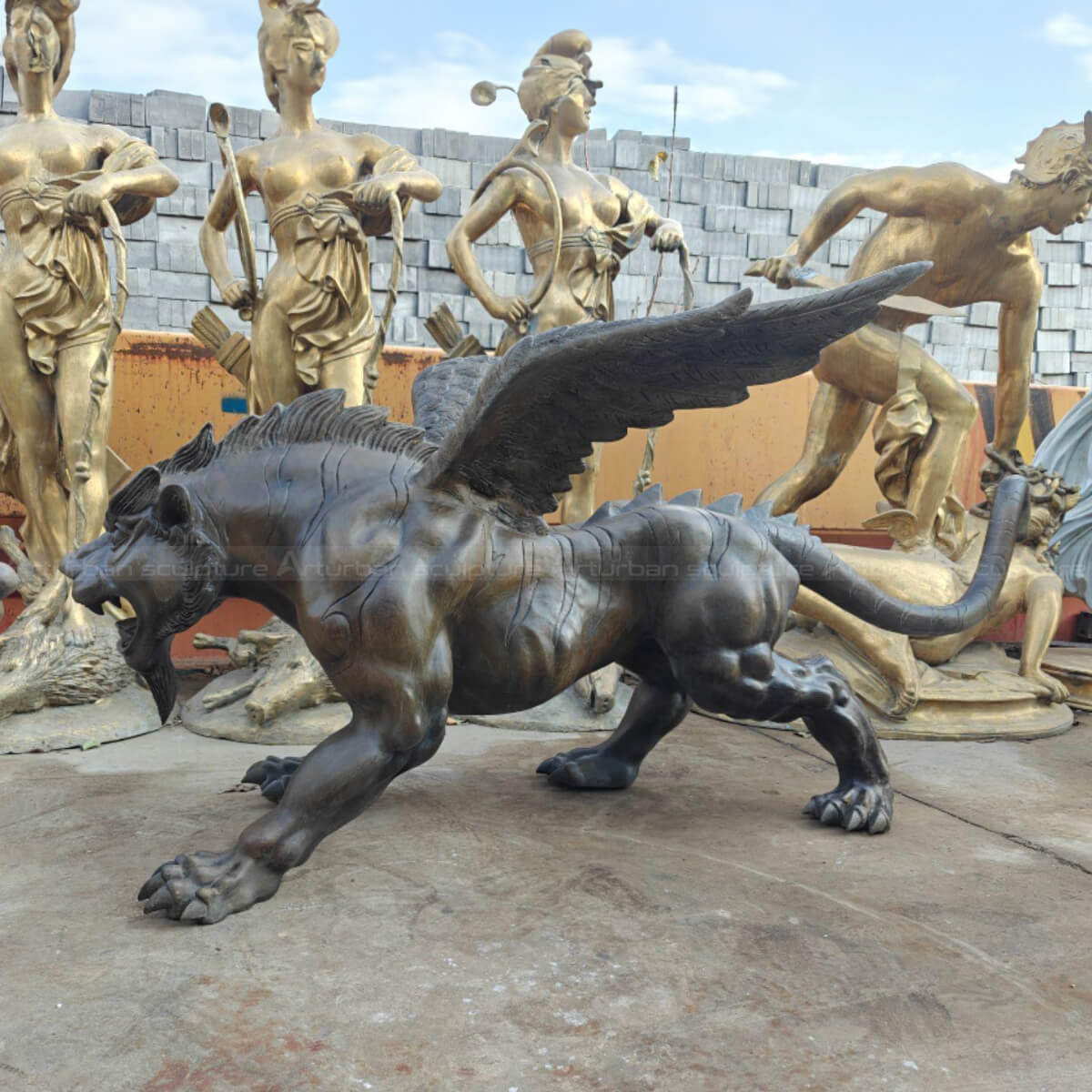 Griffin Statue for Sale with a detailed lion head and wings