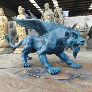 bronze Griffin Statue for Sale with fierce expression