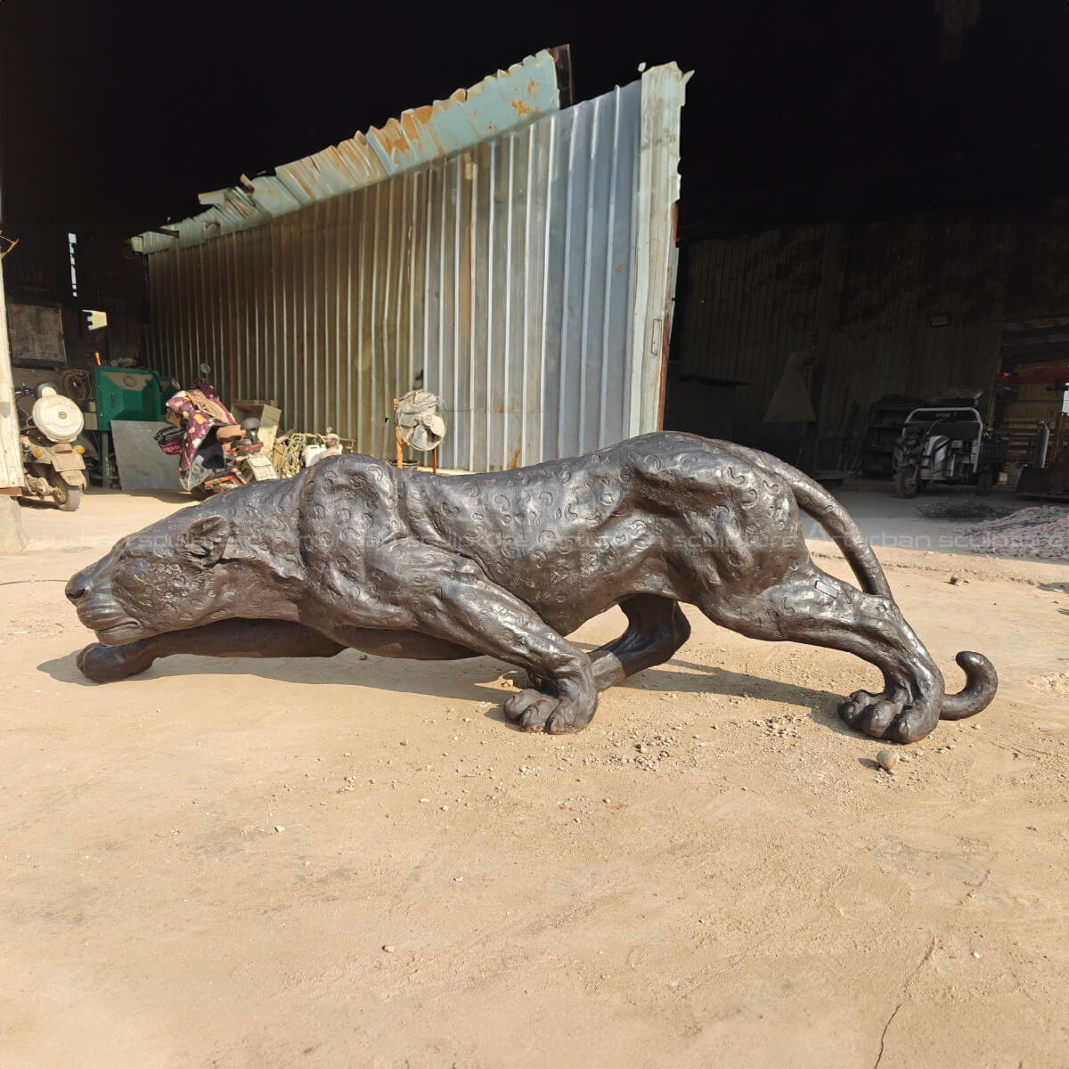bronze Jaguar Animal statue in a crouching pose