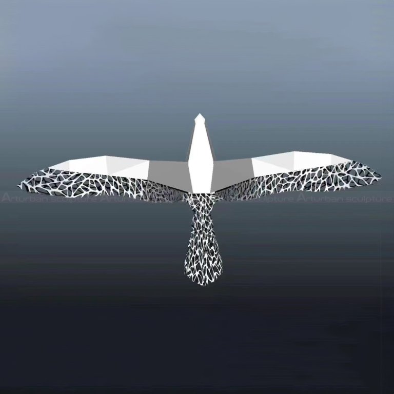 statue d'oiseau géométrique en acier inoxydable