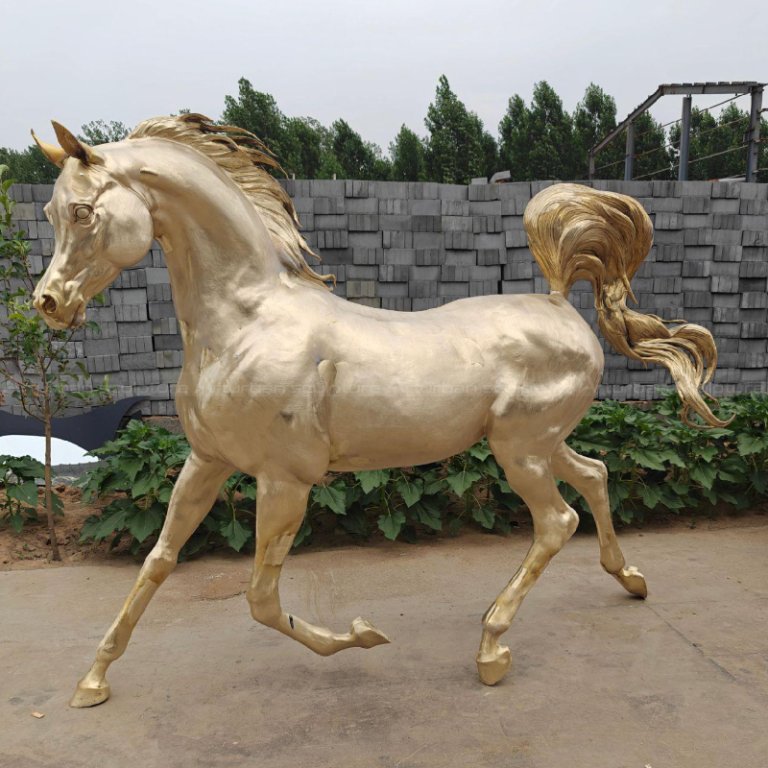 golden Arabian Horse running Ornament with detailed mane and tail