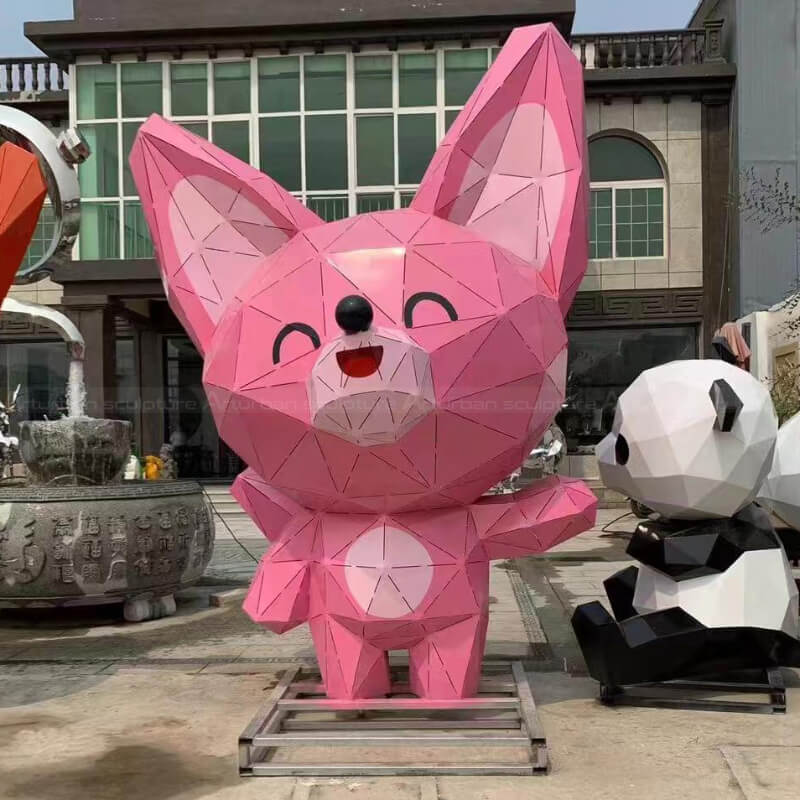pink Geometric Fox garden Statue