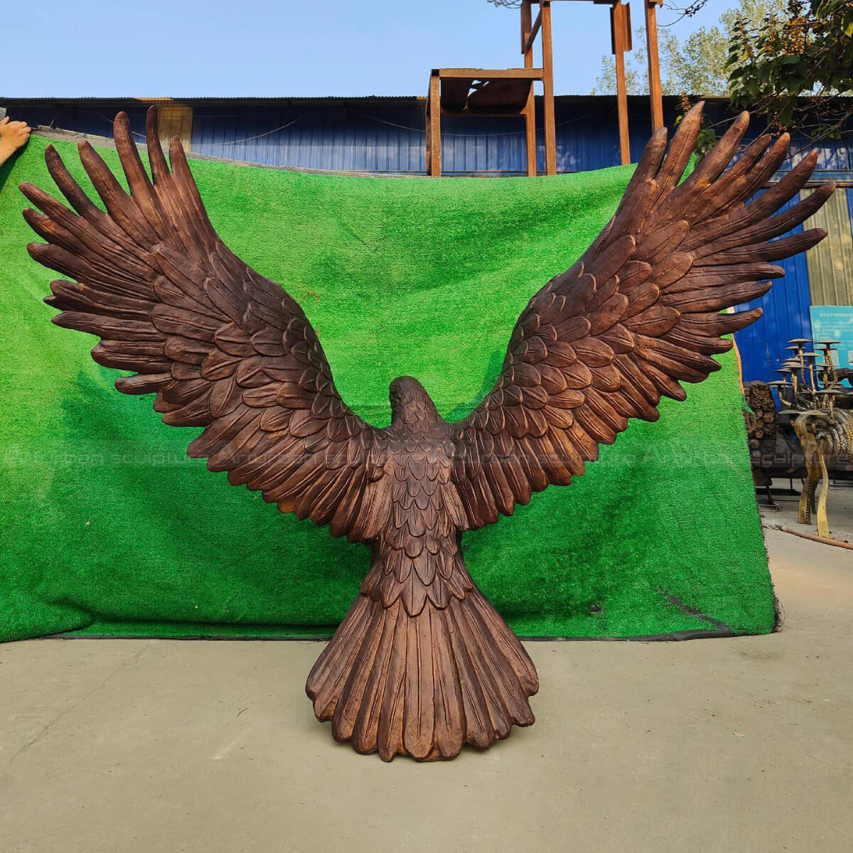 rear view of Copper Eagle Statue with spread wings