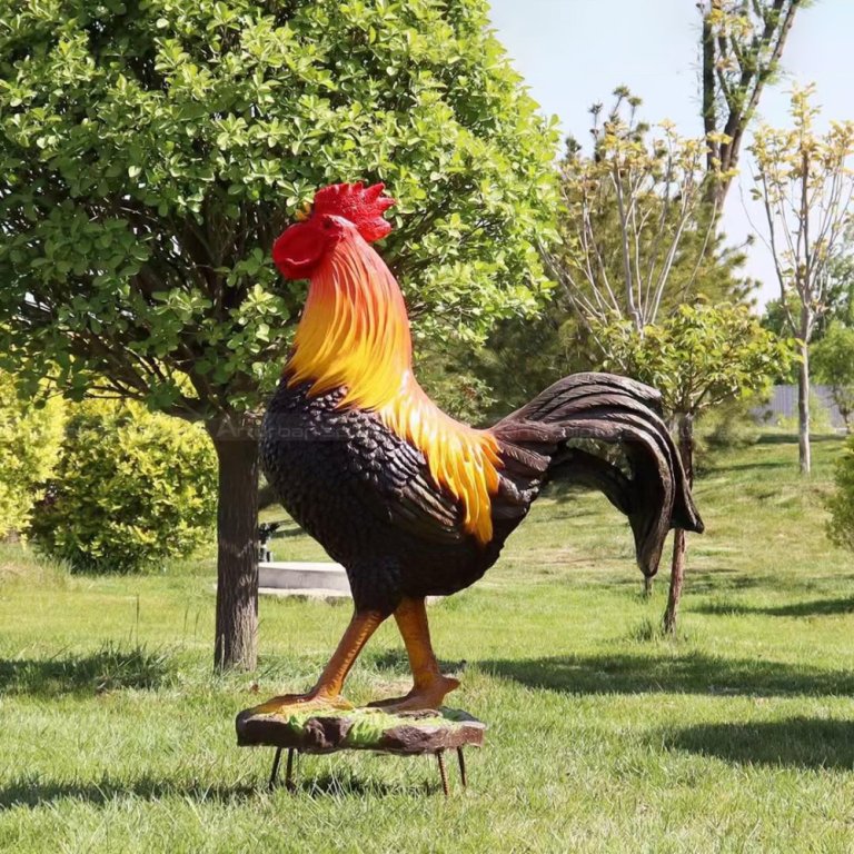 decoración de jardín con estatua realista de gallina y gallo
