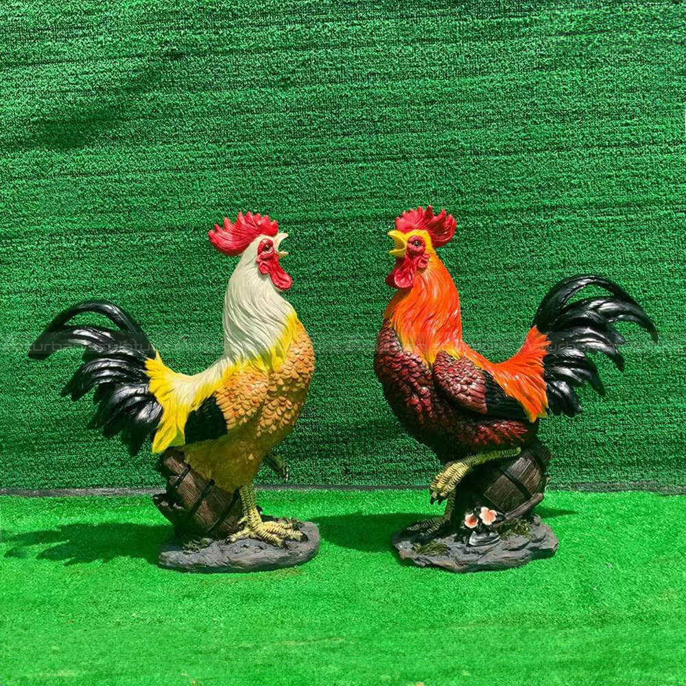 two rooster garden statue