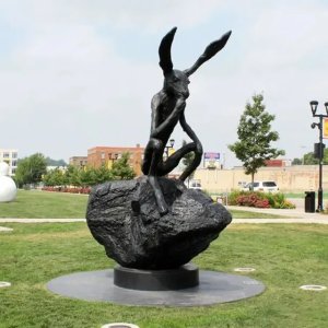 Barry Flanagan Hares on rock in a thinking pose statue for Sale