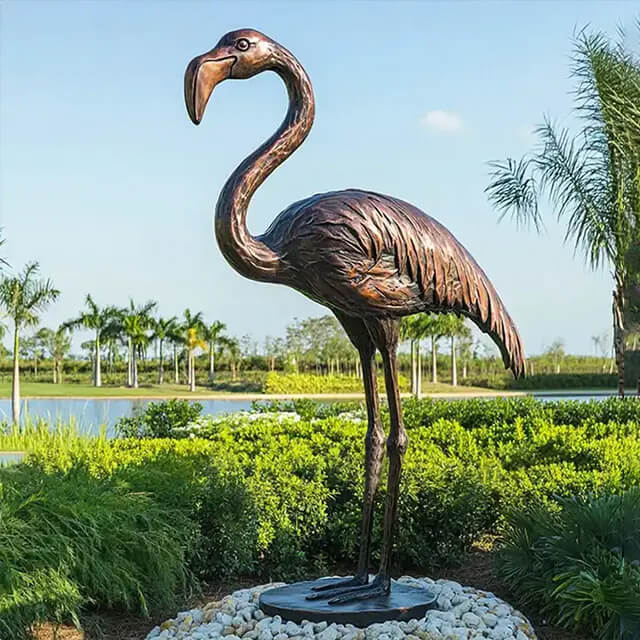 Bronze Flamingo Statue with curved neck