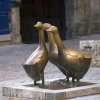 Bronze Goose Statue by François-Xavier Lalanne, featuring three geese's heads turned towards the same direction
