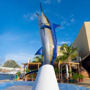 Bronze Marlin Statue with a blue and silver gradient finish