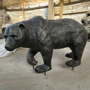 Carved Black Bear walking bronze Statue