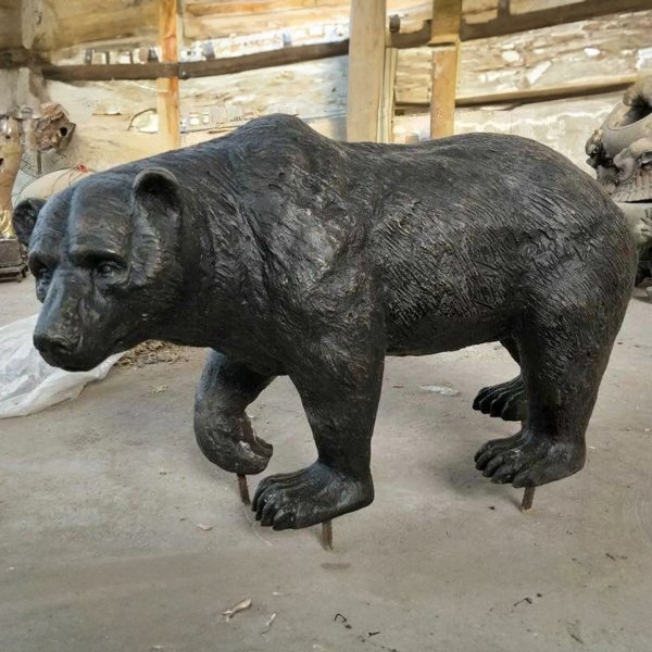 Carved Black Bear walking bronze Statue