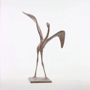 Contemporary Bird Figurine of a abstract flamingo by Pierre Yermia, featuring elongated legs and exaggerated wings raised in a poised, upward motion