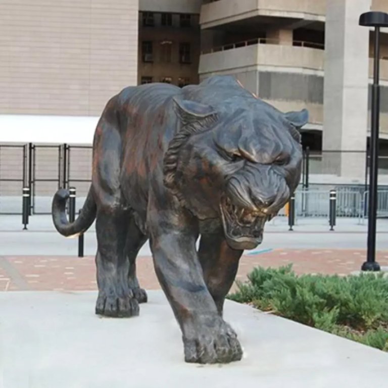 Growling and walking Tiger bronze Statue