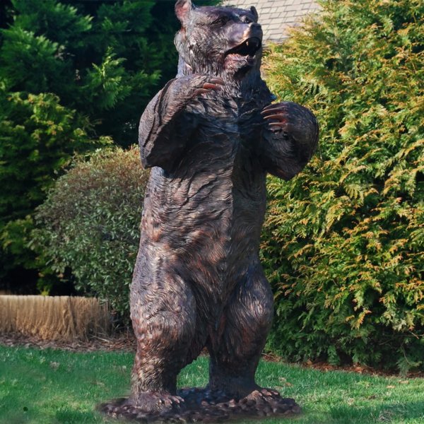 Large Bear bronze Sculpture standing in an alert, defensive stance