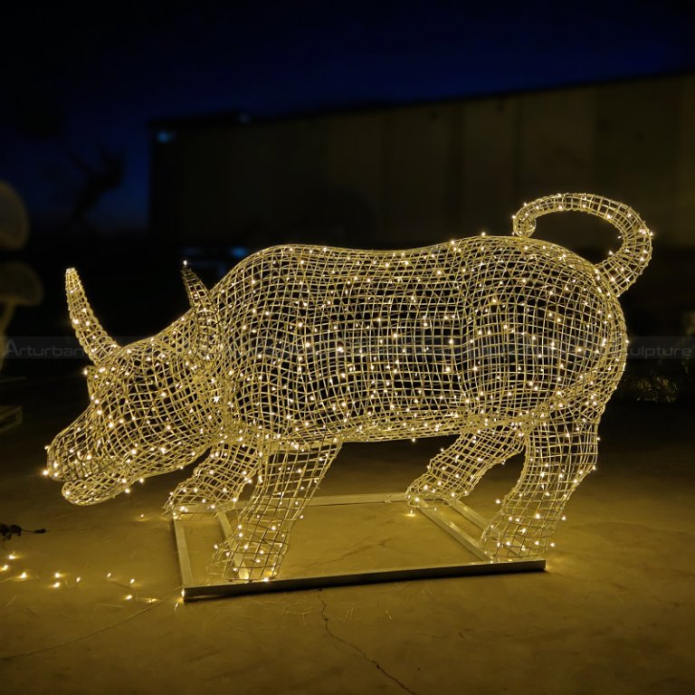 Stainless Steel wire Bull Statue with LED lights