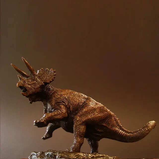 Triceratops bronze statue showing its life-like skin texture