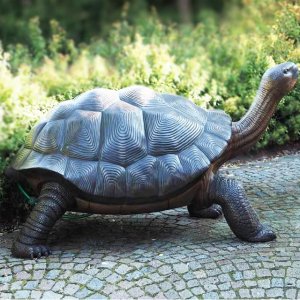 Yard Turtle bronze Sculpture with long neck and detailed carapace in a walking pose