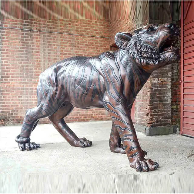 bronze Bengal Tiger statue with fierce expression