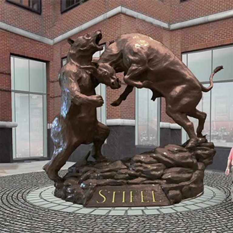 bronze Bull and Bear Fighting Statueby Harry Weber